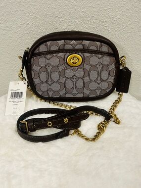 Coach Brown Oak Maple Signature Qlt Camera Crossbody Bag Gold Hardware NWT